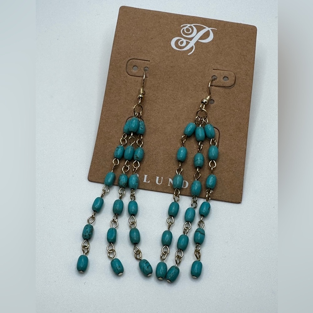 PLUNDER Elegant Faux Turquoise Beads Goldtone Casual Dangling Earrings